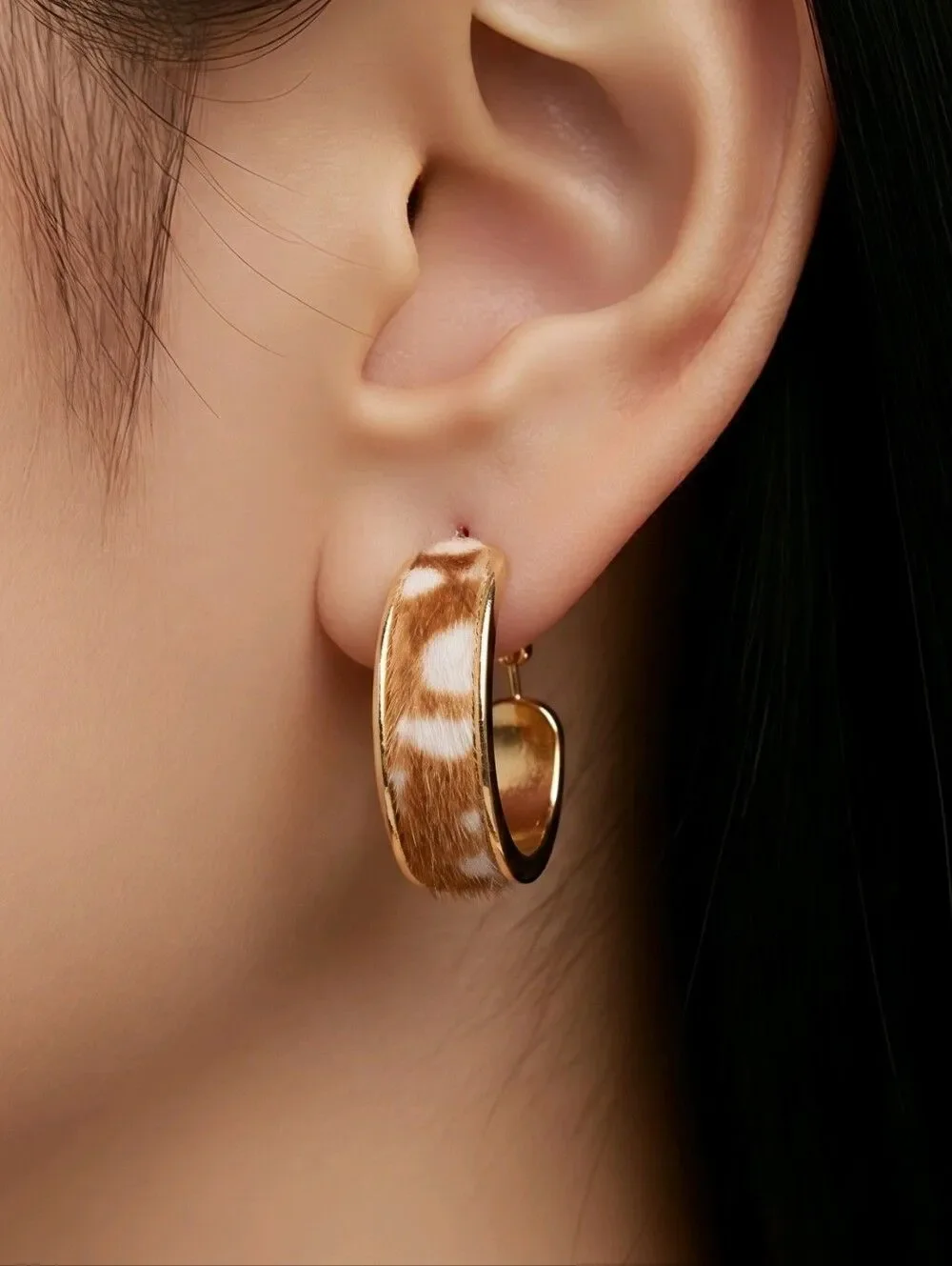 Cowhide Hoop Earrings Brown White Western Cowgirl Jewelry Ranch Girl Festival